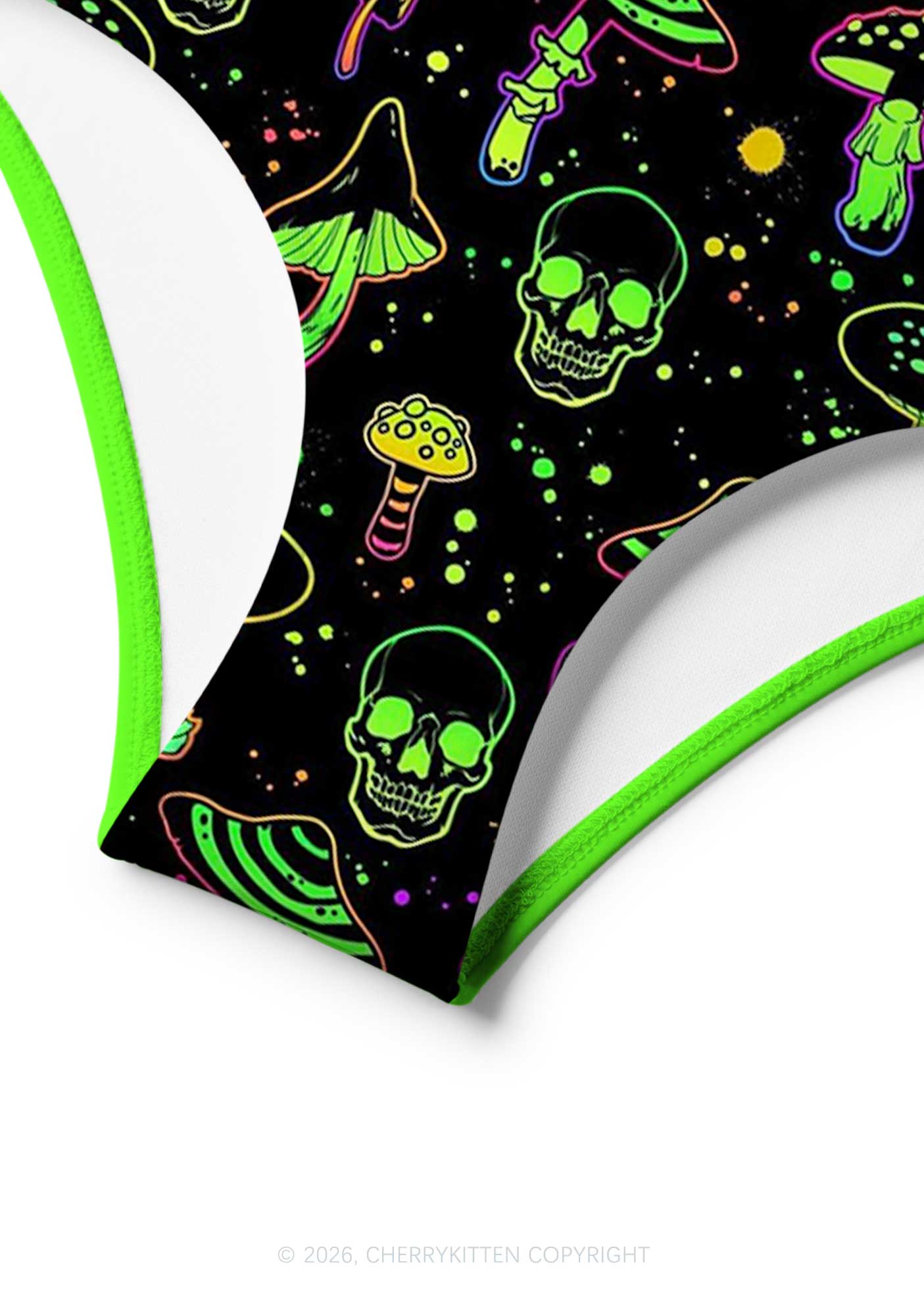 Neon Skull Mushroom Y2K Print Bikini Set Cherrykitten