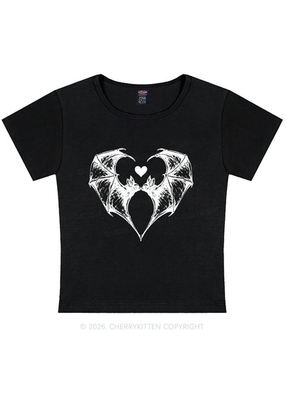 Halloween Bat Heart Y2K Baby Tee Cherrykitten