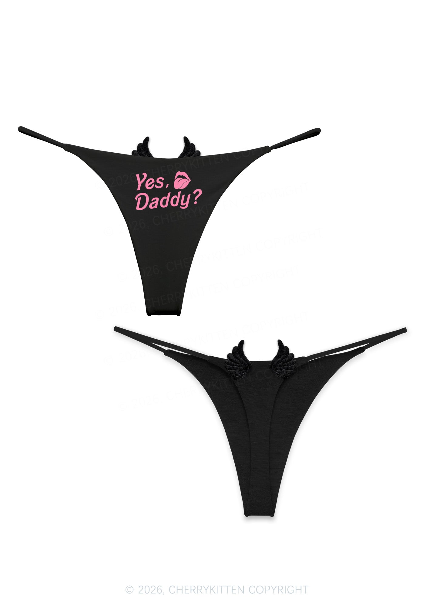 Yes Daddy Lips Y2K Bikini String Thong With Black Wings Cherrykitten