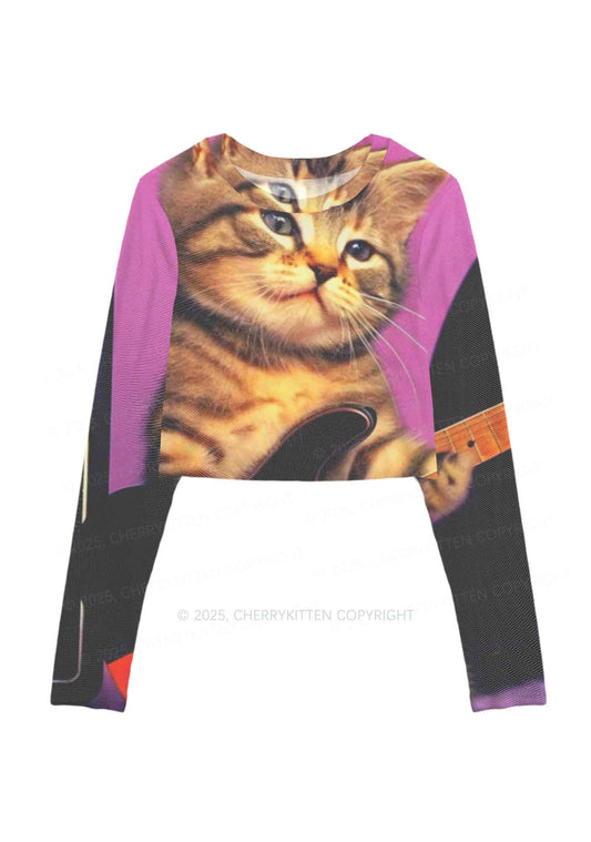 Rock Kitten Y2K Mesh Long Sleeve Crop Top Cherrykitten