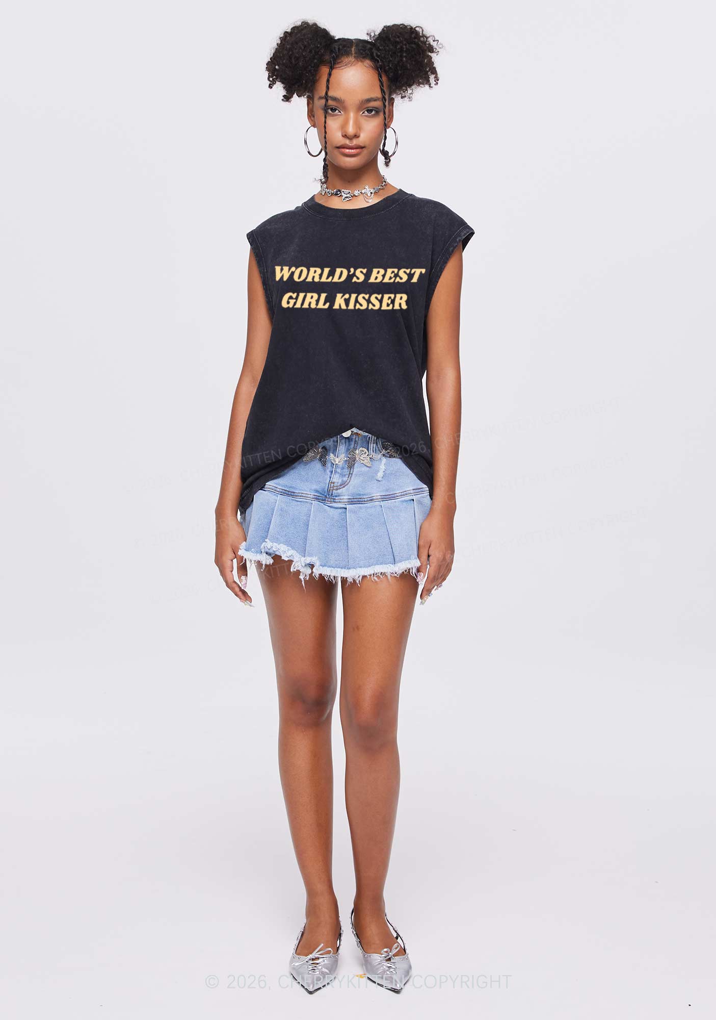 Best Girl Kisser Pride Y2K Washed Muscle Tank Cherrykitten