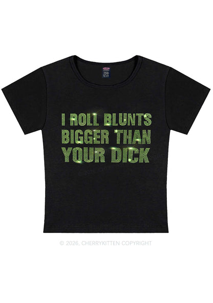 Rhinestone I Roll Blunts Y2K Baby Tee Cherrykitten