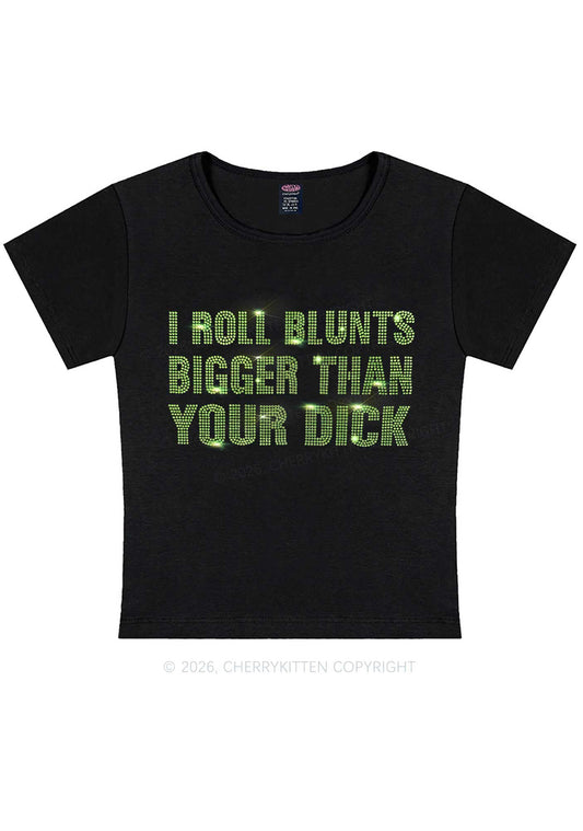 Rhinestone I Roll Blunts Y2K Baby Tee Cherrykitten