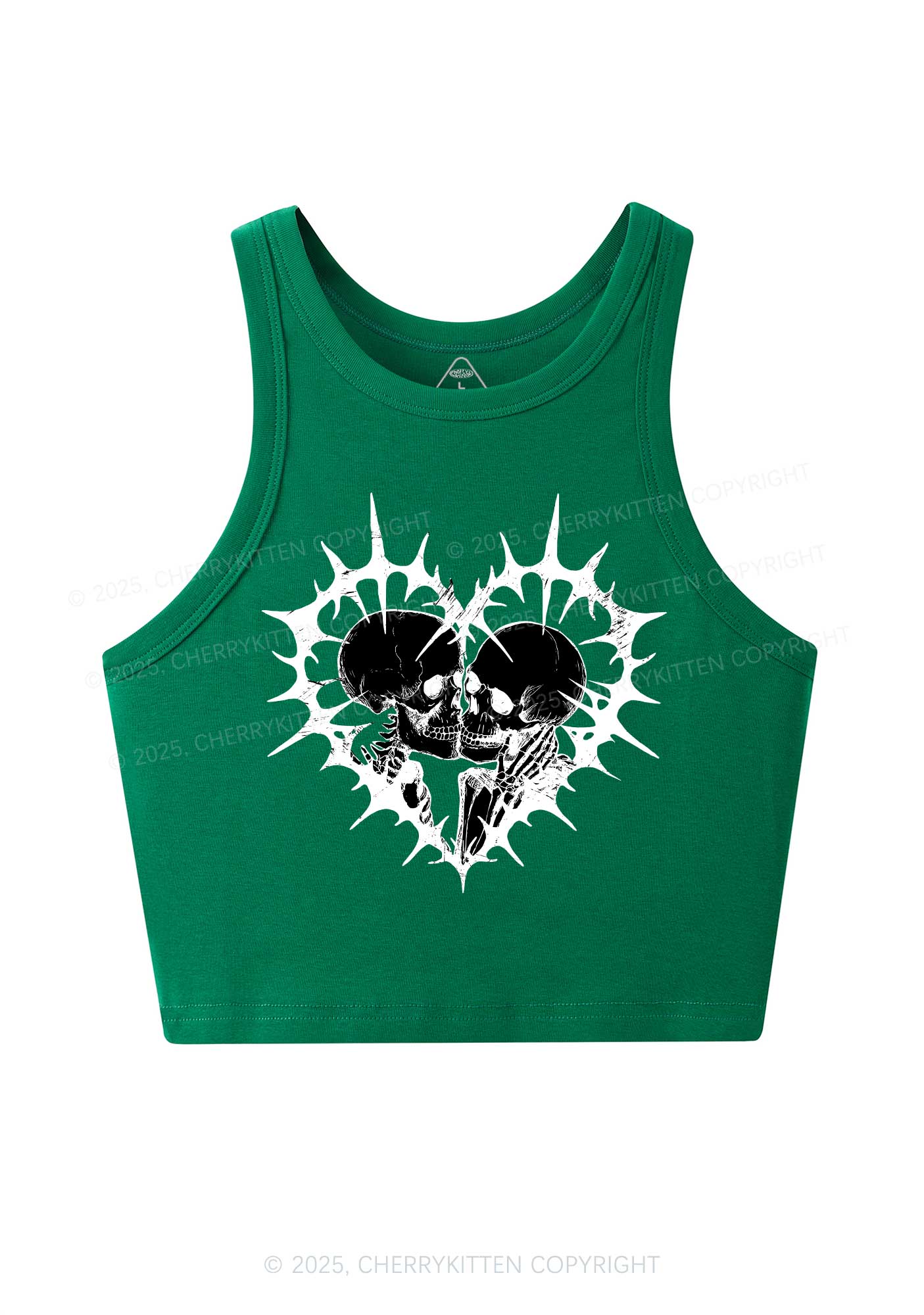 Spiked Heart Skulls Valentine's Day Y2K Crop Tank Top Cherrykitten