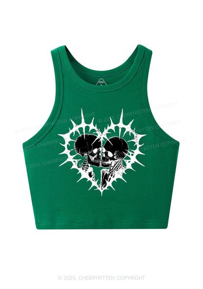 Spiked Heart Skulls Valentine's Day Y2K Crop Tank Top Cherrykitten
