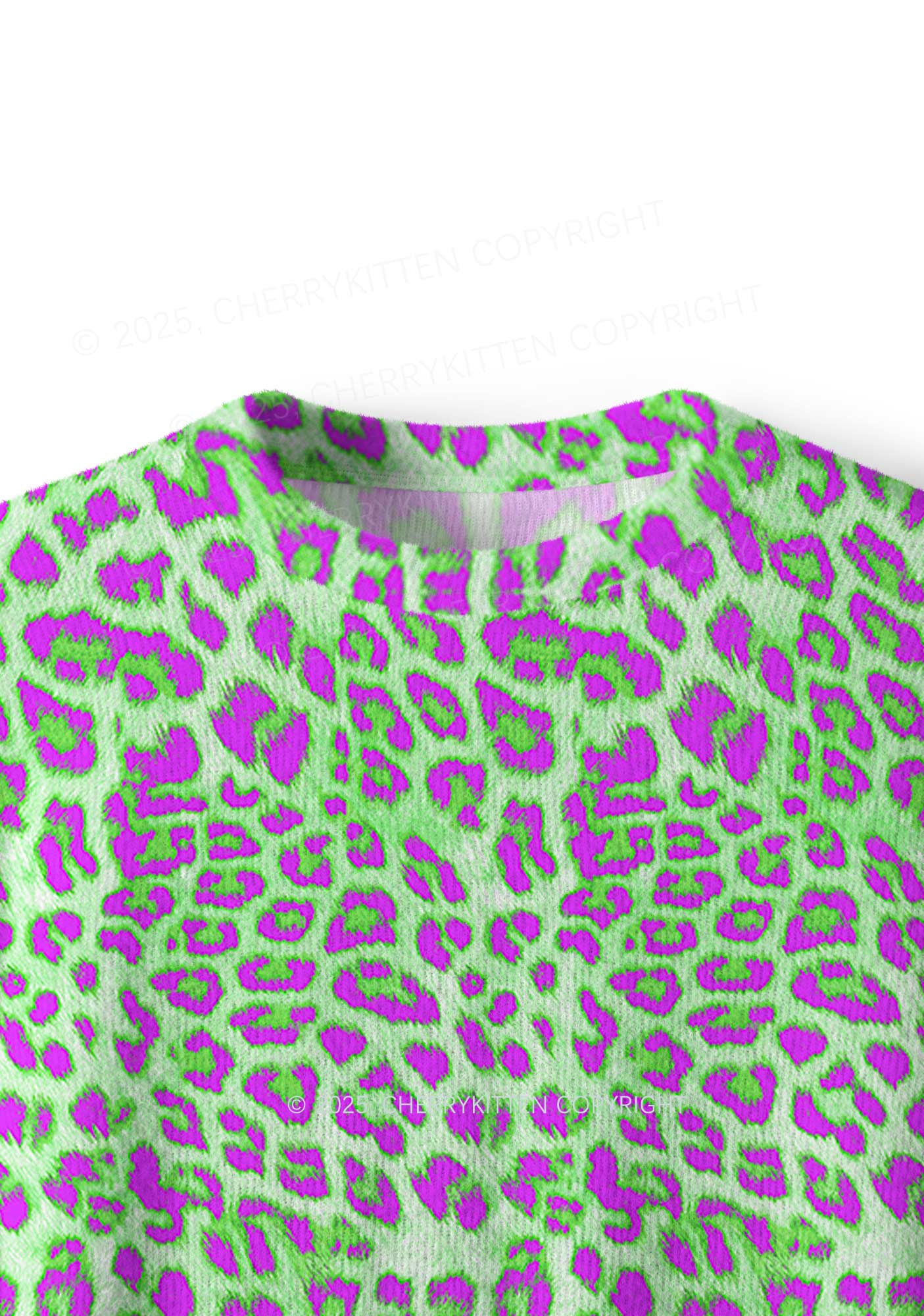 Green Leopard Y2K Christmas Knit Sweatshirt Cherrykitten