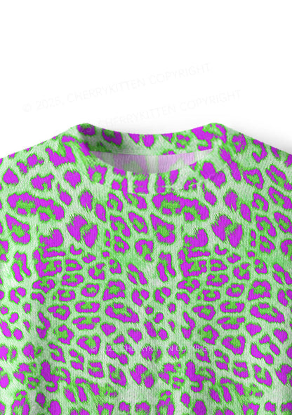 Green Leopard Y2K Christmas Knit Sweatshirt Cherrykitten
