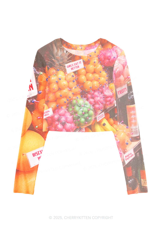 Bisexual Fruit Pride Y2K Mesh Long Sleeve Crop Top Cherrykitten