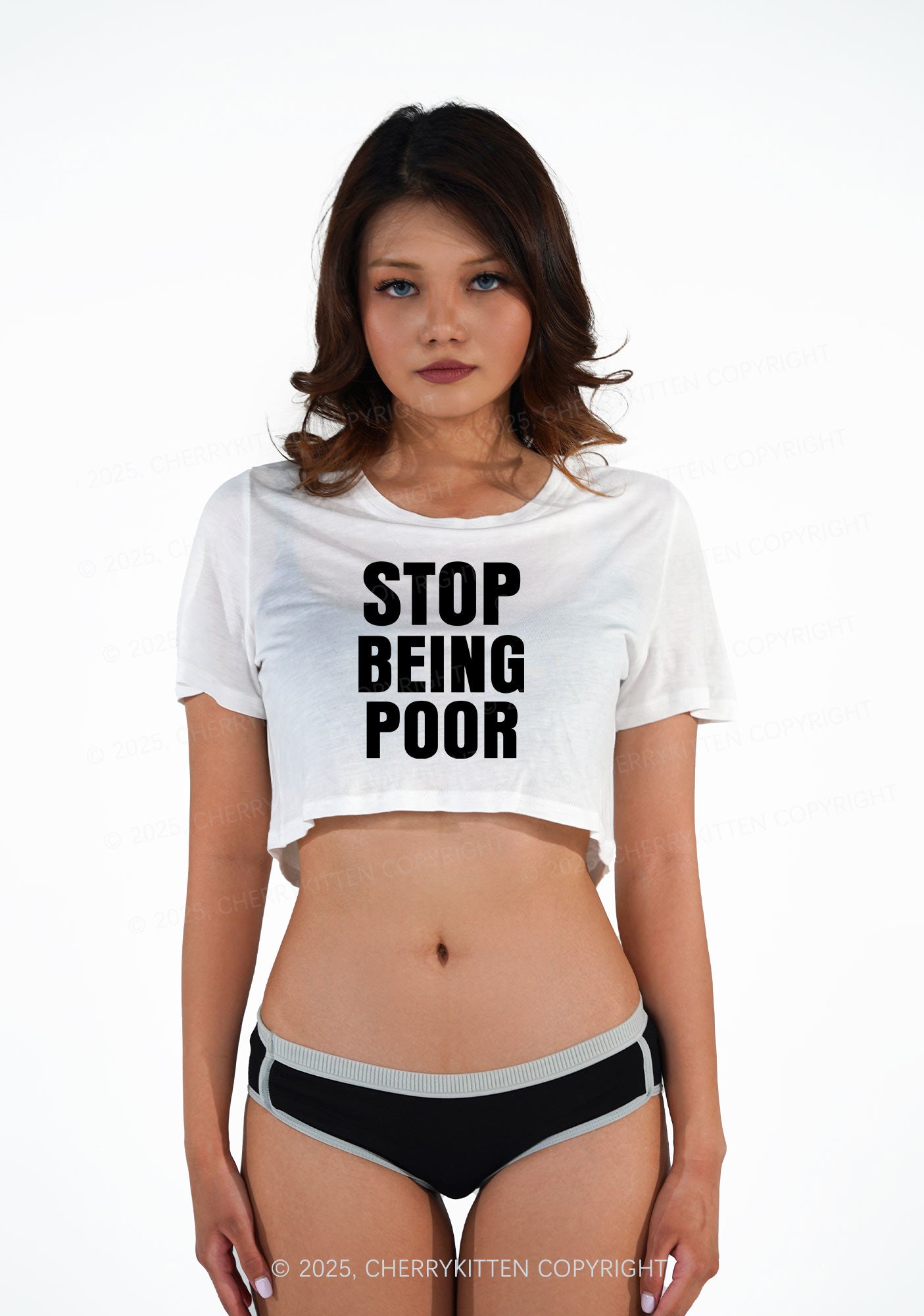 Stop Being Poor Y2K Sheer Crop Tee Cherrykitten