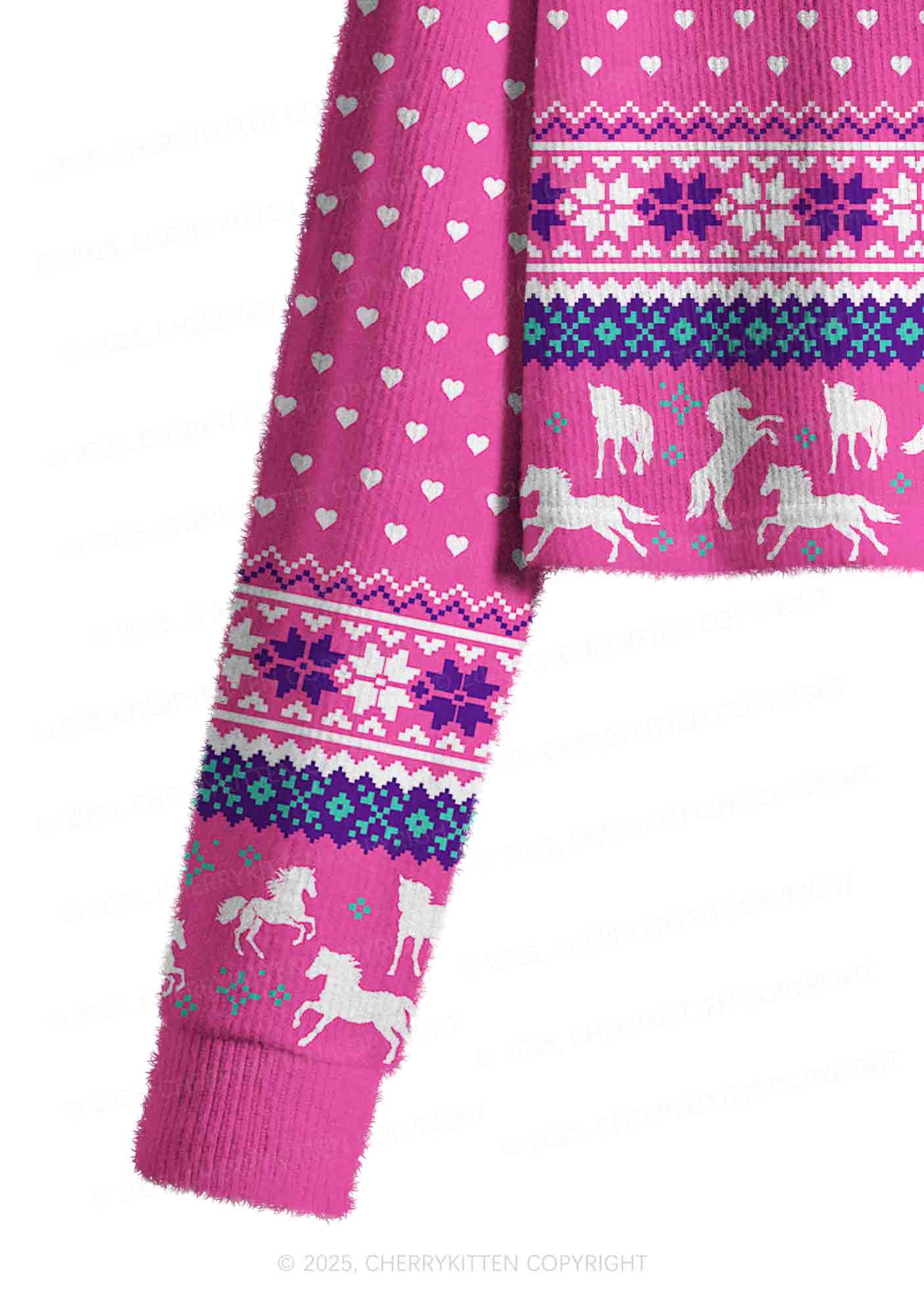 Rainbow Unicorn Alpha Male Y2K Christmas Crop Knit Sweatshirt Cherrykitten