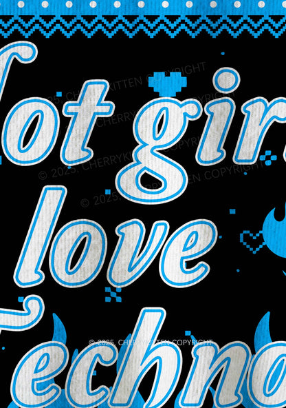 Blue Hot Girls Love Techno Y2K Christmas Knit Sweatshirt Cherrykitten