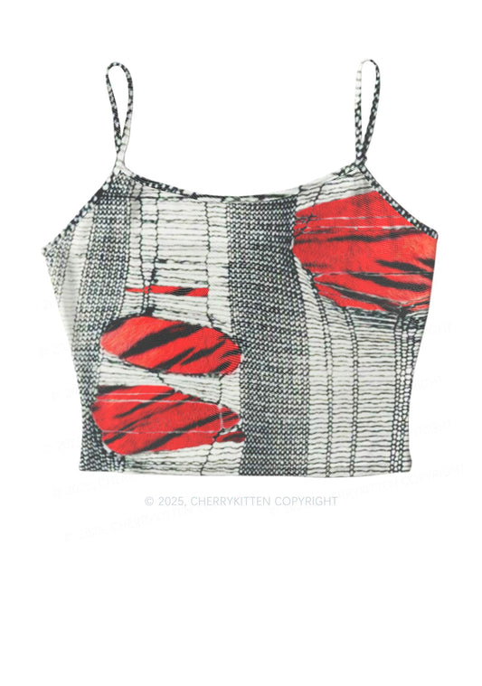 Tiger Striped Red Block Y2K Mesh Cami Tank Cherrykitten