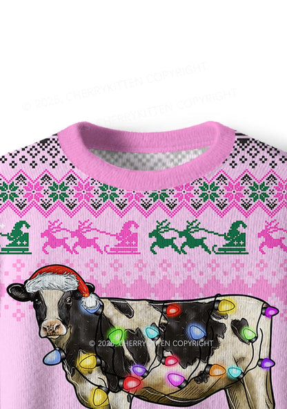 Christmas Cow Y2K Christmas Knit Sweatshirt Cherrykitten