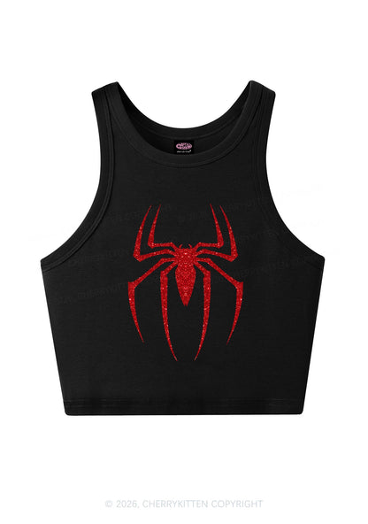 Glitter Spider Y2K Crop Tank Top Cherrykitten