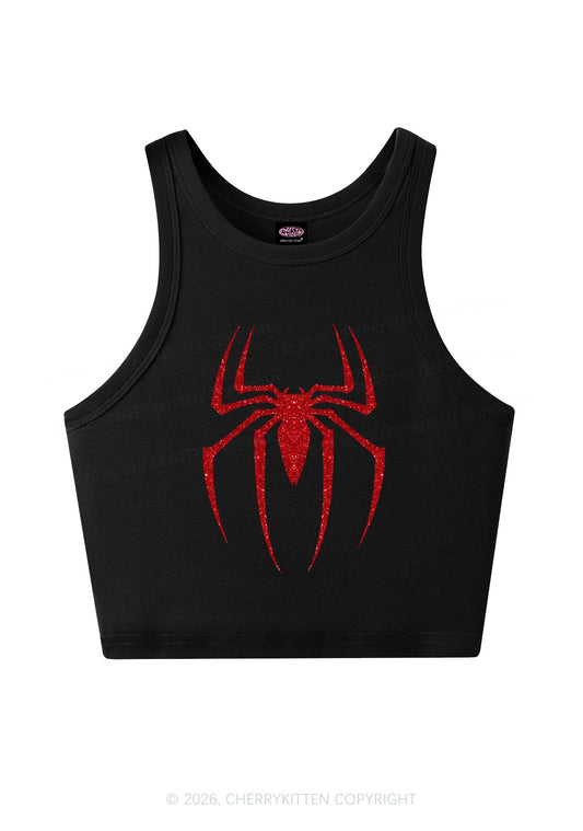 Glitter Spider Y2K Crop Tank Top Cherrykitten