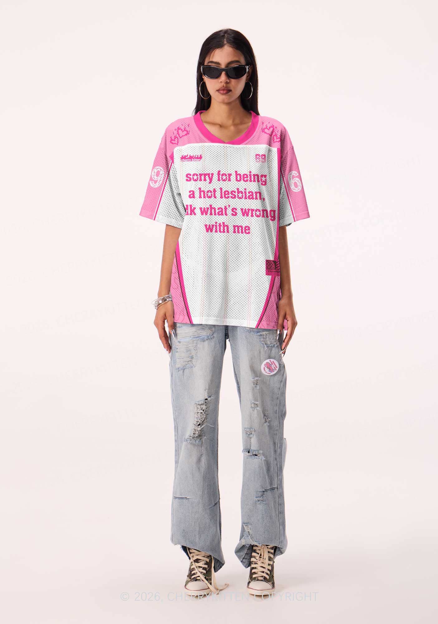 Pink Sorry For Being Hot Lesbian Pride Y2K Sport Jersey Shirts Cherrykitten