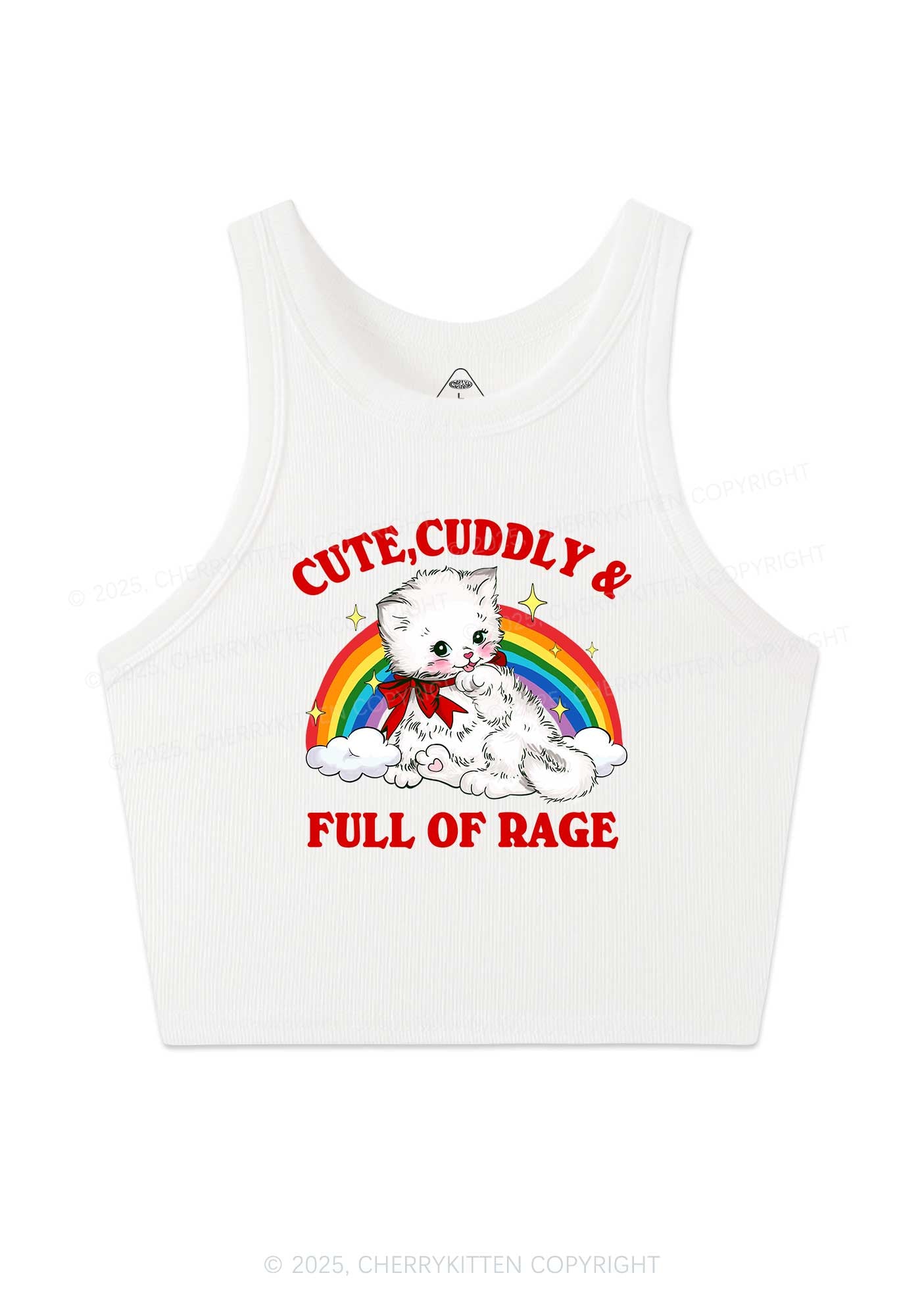 Cuddly Cat Full Of Rage Y2K Crop Tank Top Cherrykitten