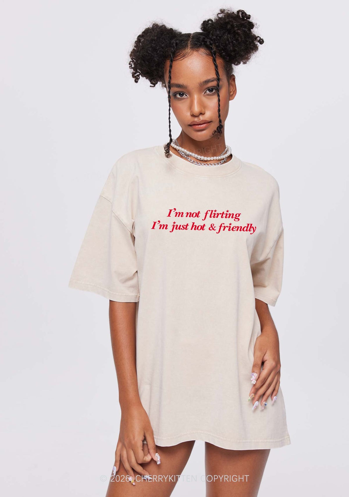 Just Hot And Friendly Y2K Shirts Washed Tee Cherrykitten