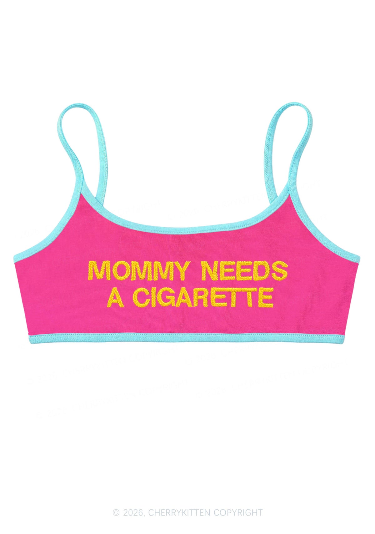 Embroidered Mommy Needs A Cigarette Y2K Super Crop Cami Cherrykitten