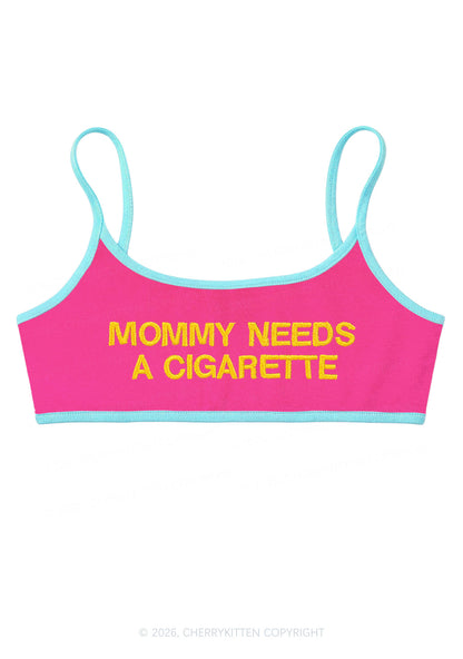 Embroidered Mommy Needs A Cigarette Y2K Super Crop Cami Cherrykitten