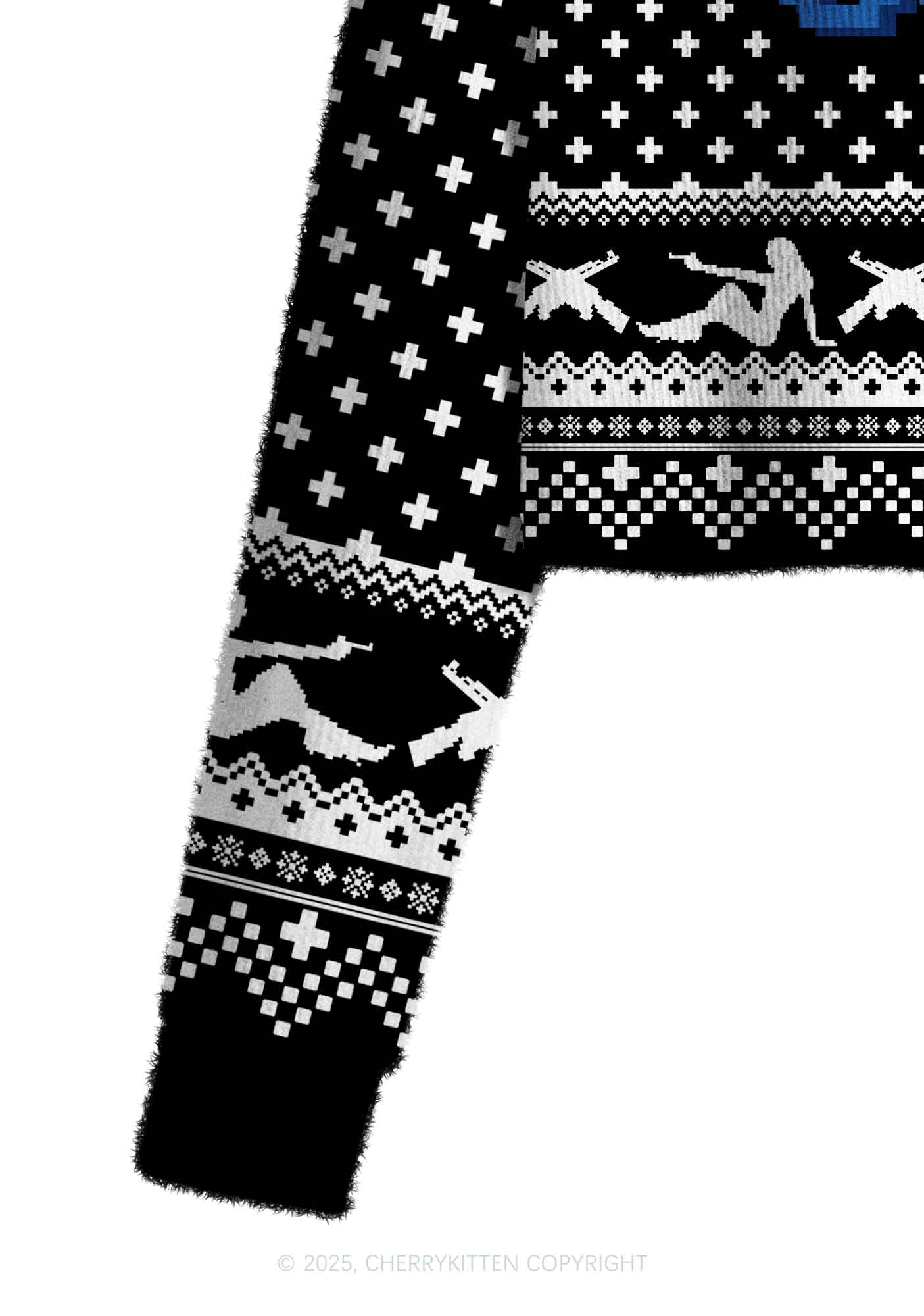 Black Cxxt Y2K Christmas Crop Knit Sweatshirt Cherrykitten