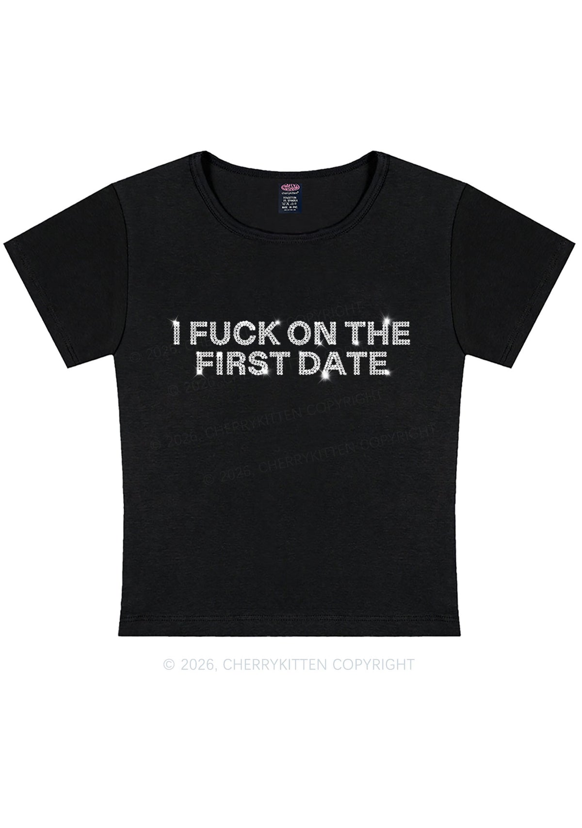 Rhinestone Fxxk On First Date Y2K Baby Tee Cherrykitten