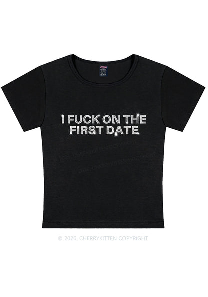 Rhinestone Fxxk On First Date Y2K Baby Tee Cherrykitten