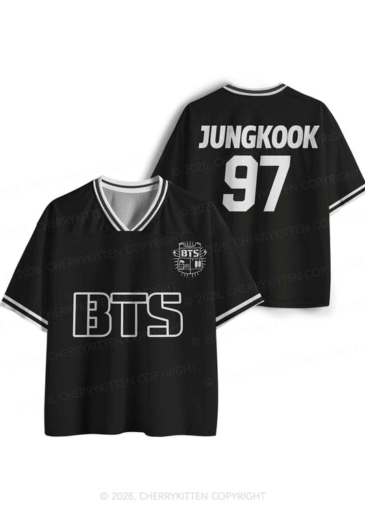 Black Kpop Boys Number Y2K Sport Jersey Shirts Cherrykitten