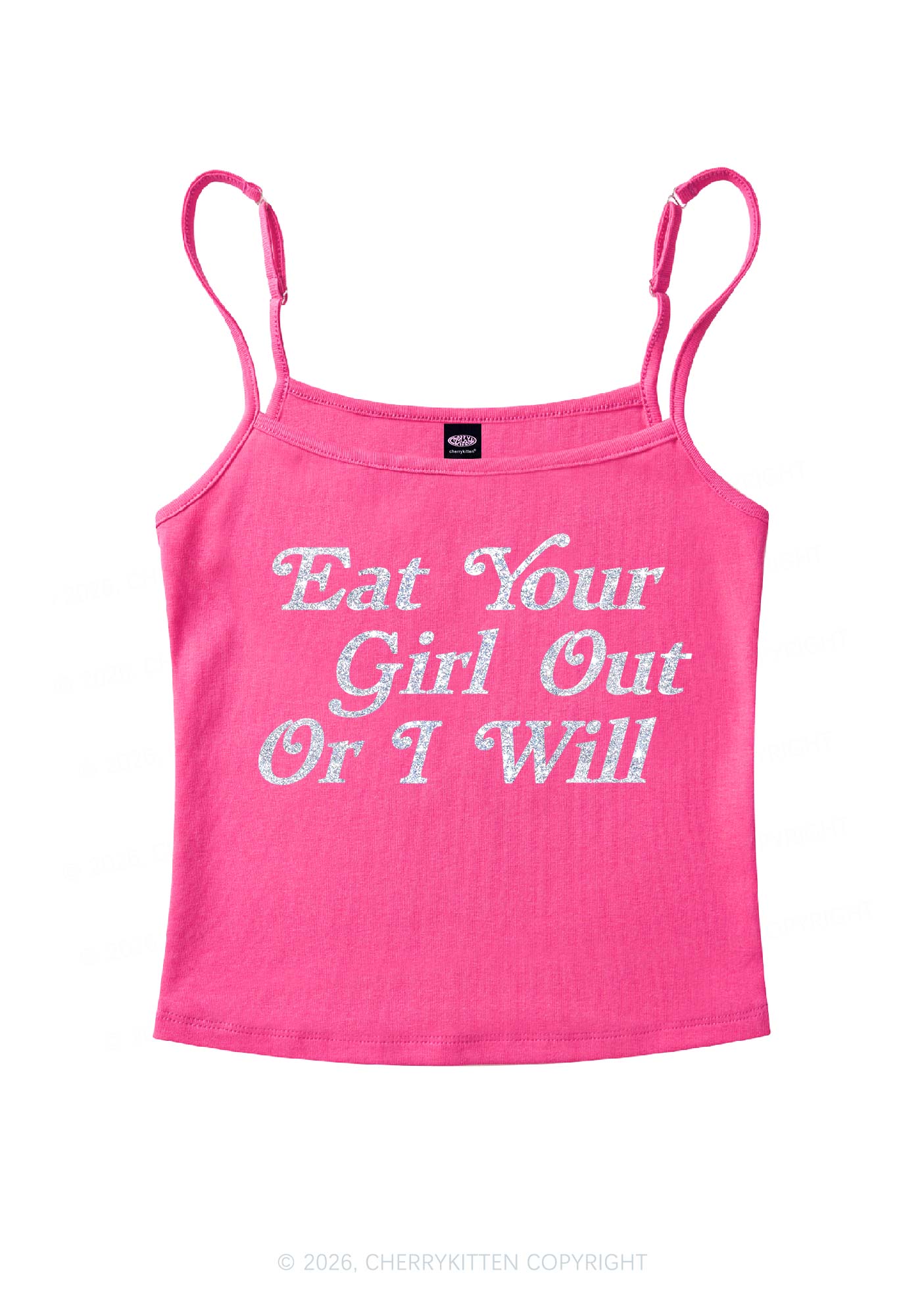 Glitter Eat Your Girl Out Pride Y2K Spaghetti Strap Cami Cherrykitten