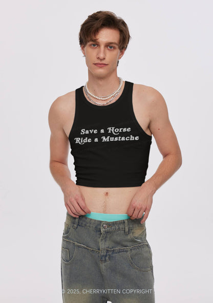 Glitter Ride A Mustache Y2K Crop Tank Top Cherrykitten