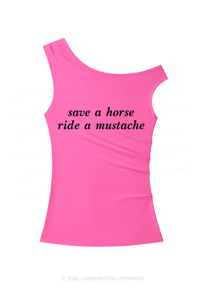 Ride A Mustache Y2K Off Shoulder Tank Top Cherrykitten