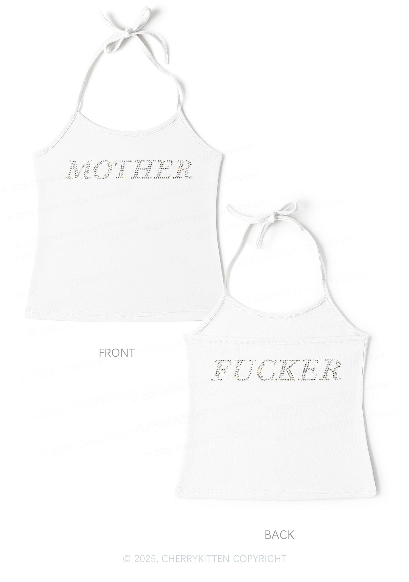 Rhinestone Motherfxcker Two Sides Y2K Halter Neck Cami Cherrykitten