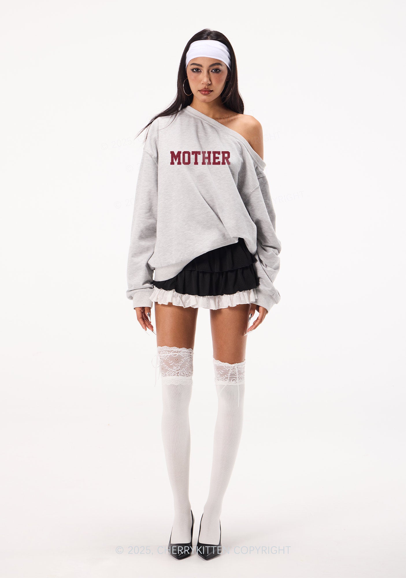 Motherfxcker Two Sides Y2K Off Shoulder Sweatshirts Cherrykitten