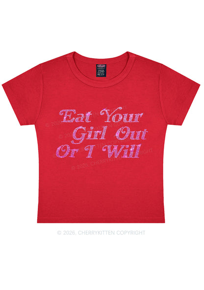 Rhinestone Eat Your Girl Out Y2K Baby Tee Cherrykitten