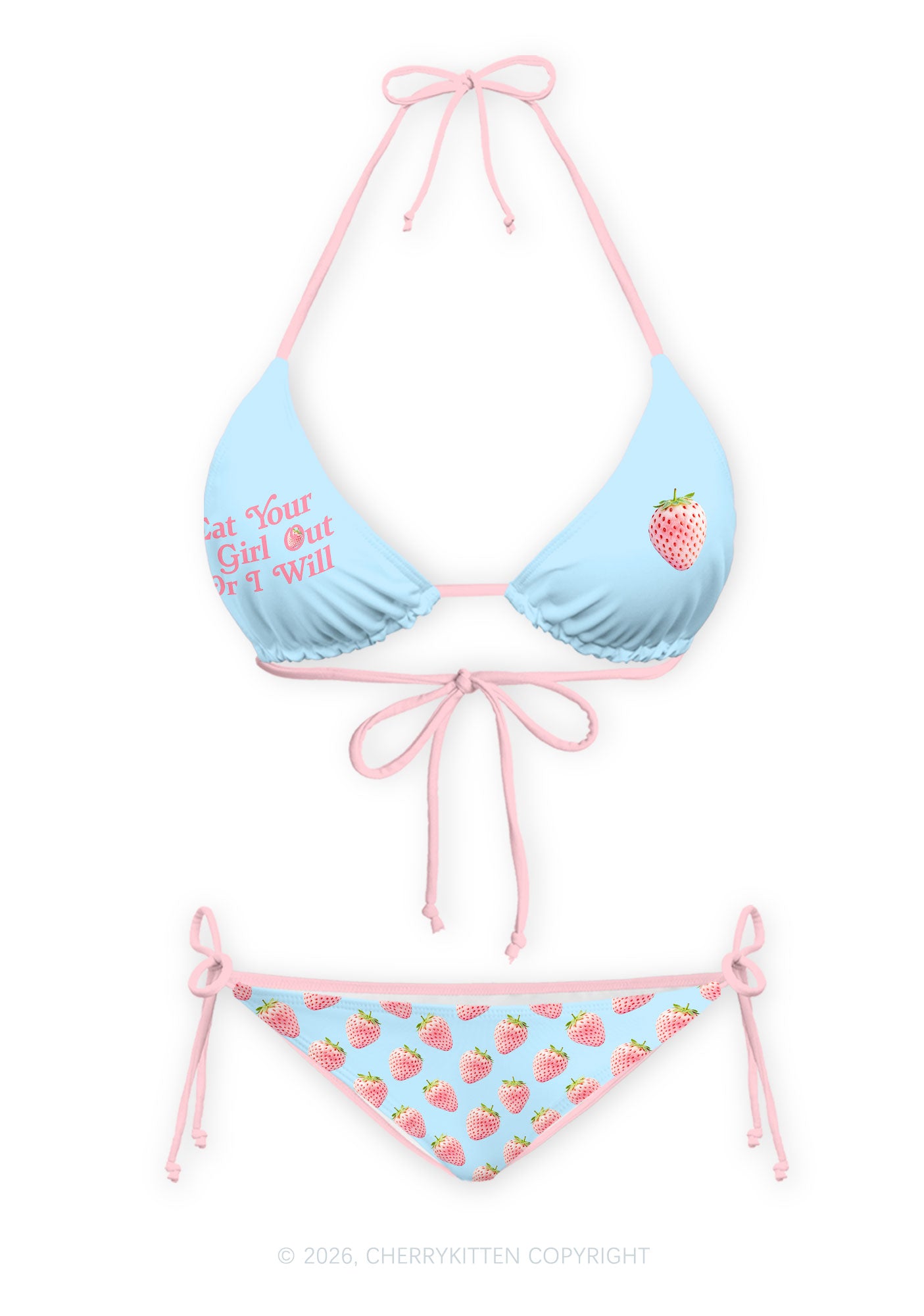 Eat Your Girl Out Strawberry Pride Y2K Print Bikini Set Cherrykitten