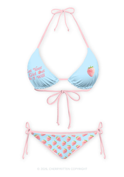 Eat Your Girl Out Strawberry Pride Y2K Print Bikini Set Cherrykitten