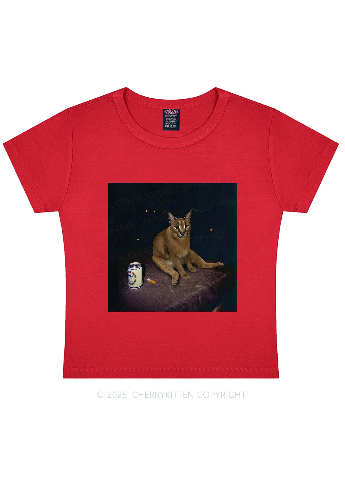 Drinking Floppa Y2K Baby Tee Cherrykitten