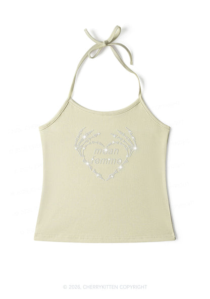 Rhinestone Mean Femme Skeleton Heart Pride Y2K Halter Neck Cami Cherrykitten