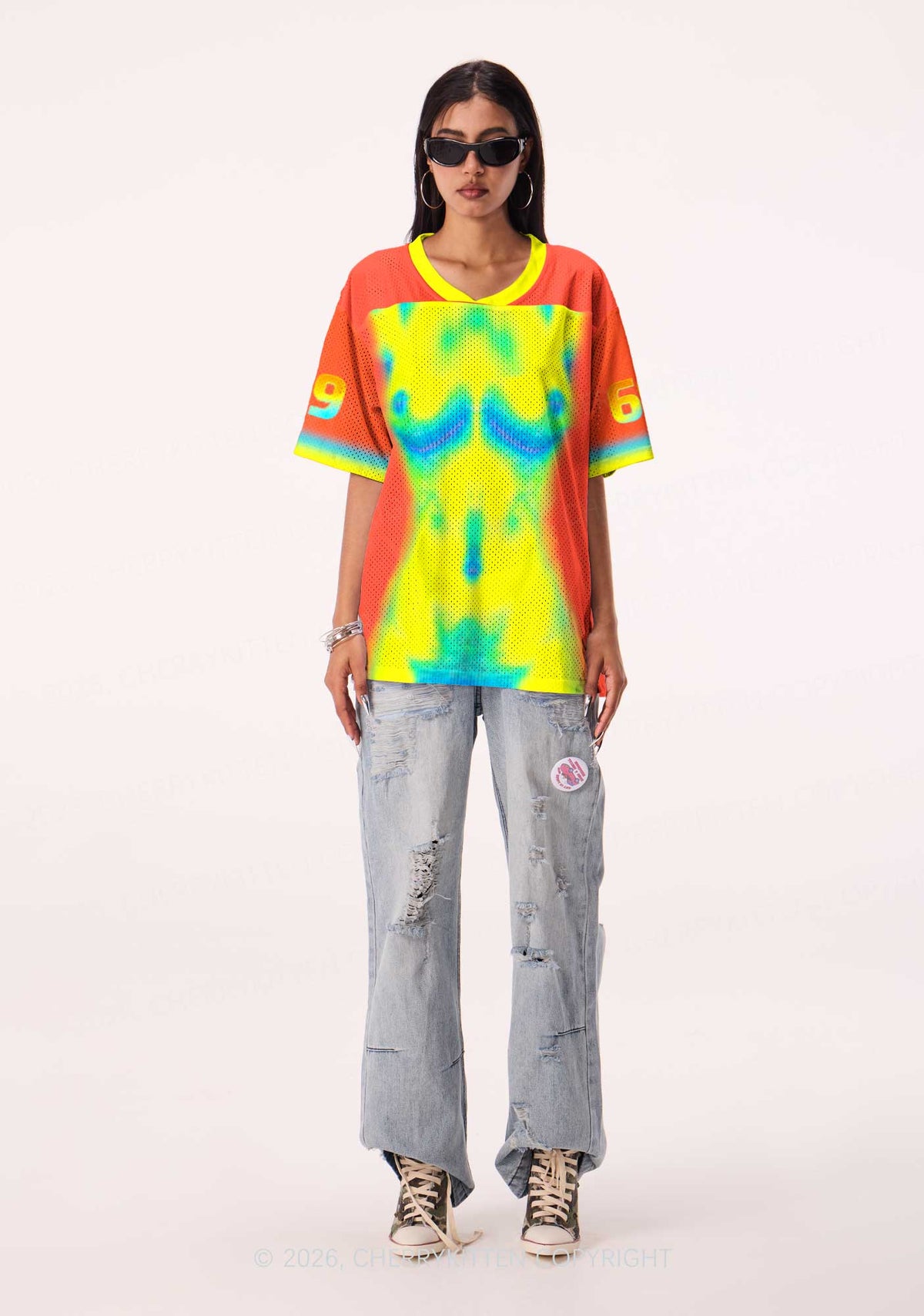 Orange Thermal Female Body Y2K Sport Jersey Shirts Cherrykitten
