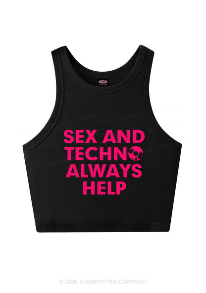 Sx And Techno Always Help Y2K Crop Tank Top Cherrykitten