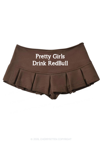 Pretty Girls Drink Red Y2K Mini Pleated Skirts Cherrykitten