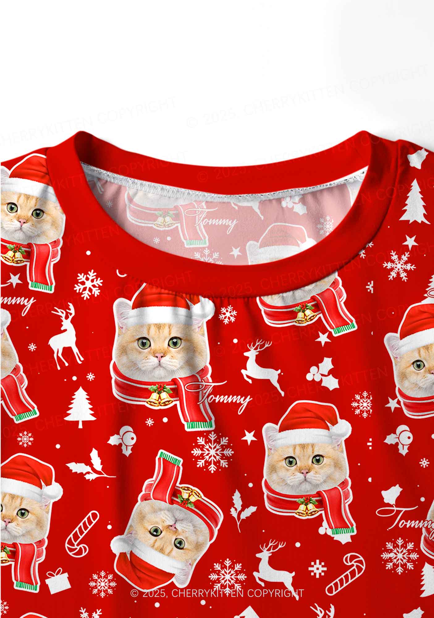 Custom Candy Cat Face Y2K Print Long Sleeve Pajama Set Cherrykitten