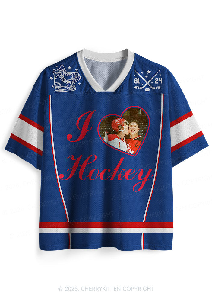 Blue I Love Hockey HR Y2K Sport Jersey Shirts Cherrykitten