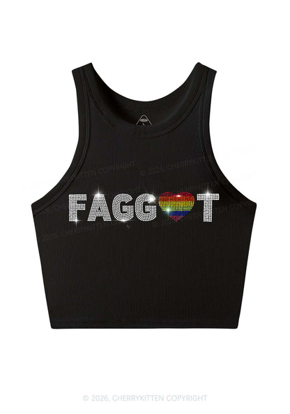 Rhinestone Rainbow Heart Faggot Pride Y2K Crop Tank Top Cherrykitten