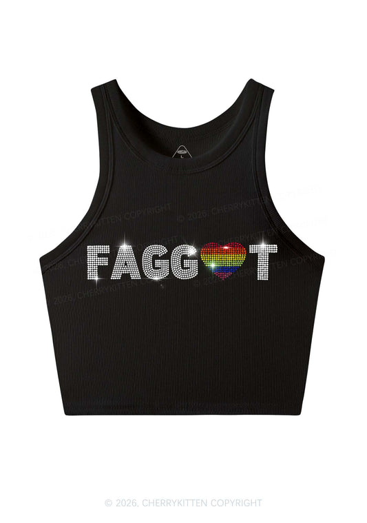 Rhinestone Rainbow Heart Faggot Pride Y2K Crop Tank Top Cherrykitten