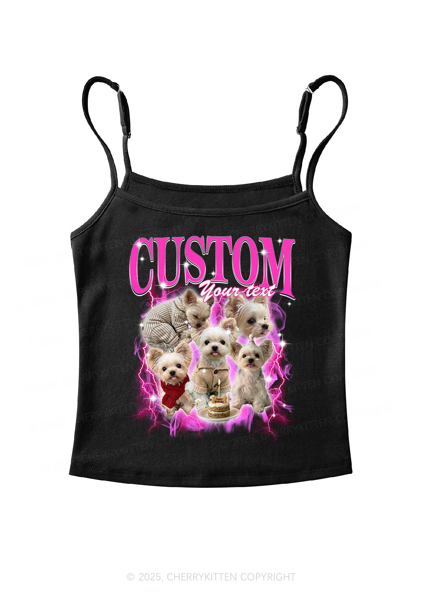 Custom Sparkle Dog Photo Y2K Spaghetti Strap Cami Cherrykitten
