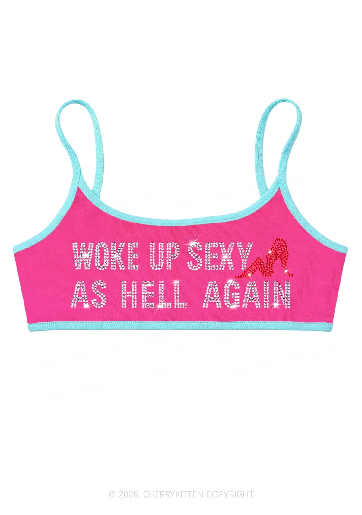 Rhinestone Woke Up Sexy Y2K Super Crop Cami Cherrykitten
