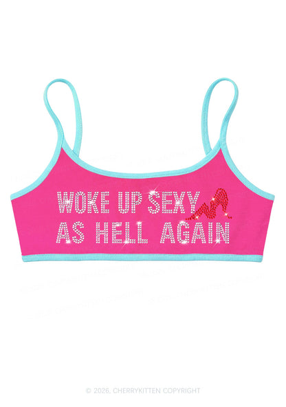Rhinestone Woke Up Sexy Y2K Super Crop Cami Cherrykitten