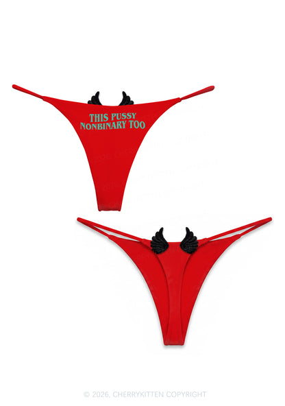 This Puxxy Nonbinary Too Y2K Goth Angel Wings Bikini String Thong Cherrykitten