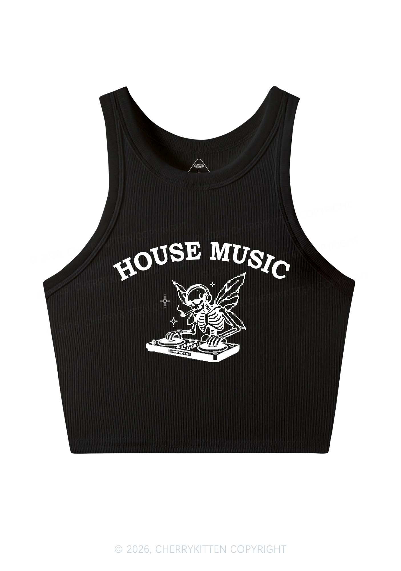House Music Skeleton Y2K Crop Tank Top Cherrykitten